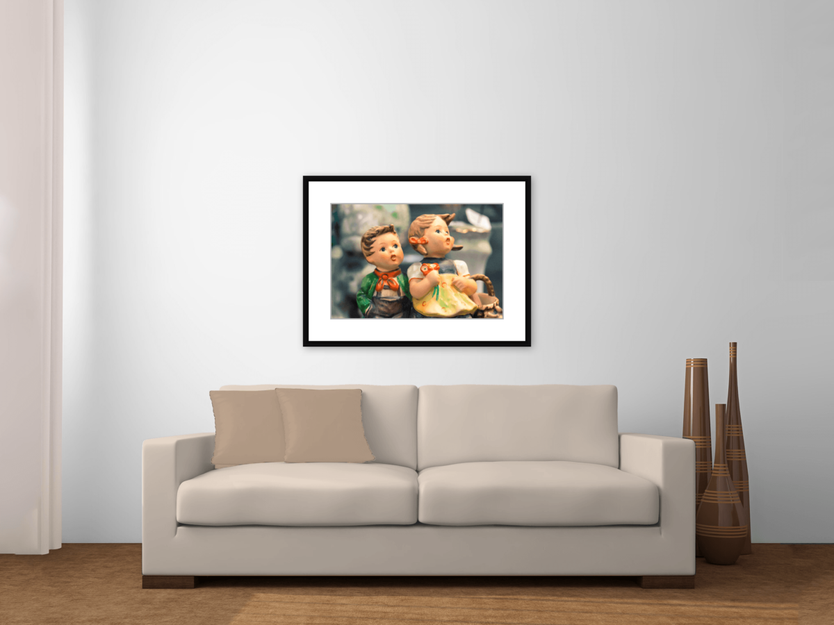"Mickey and Mallory" Hummel Photography Print Framed Above a Couch
