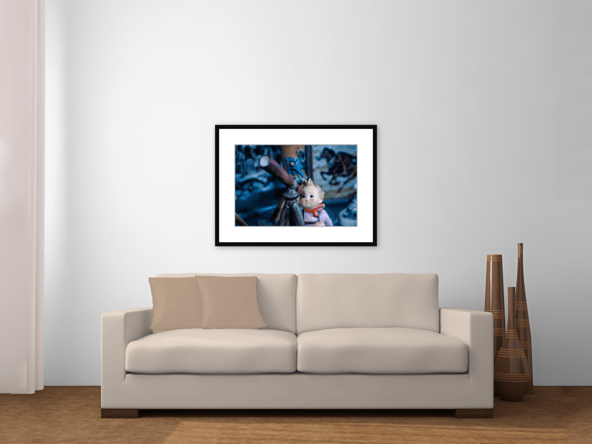 "Peeping Tom" Hummel Stargazer Telescope Framed Photography Print Framed Above Couch