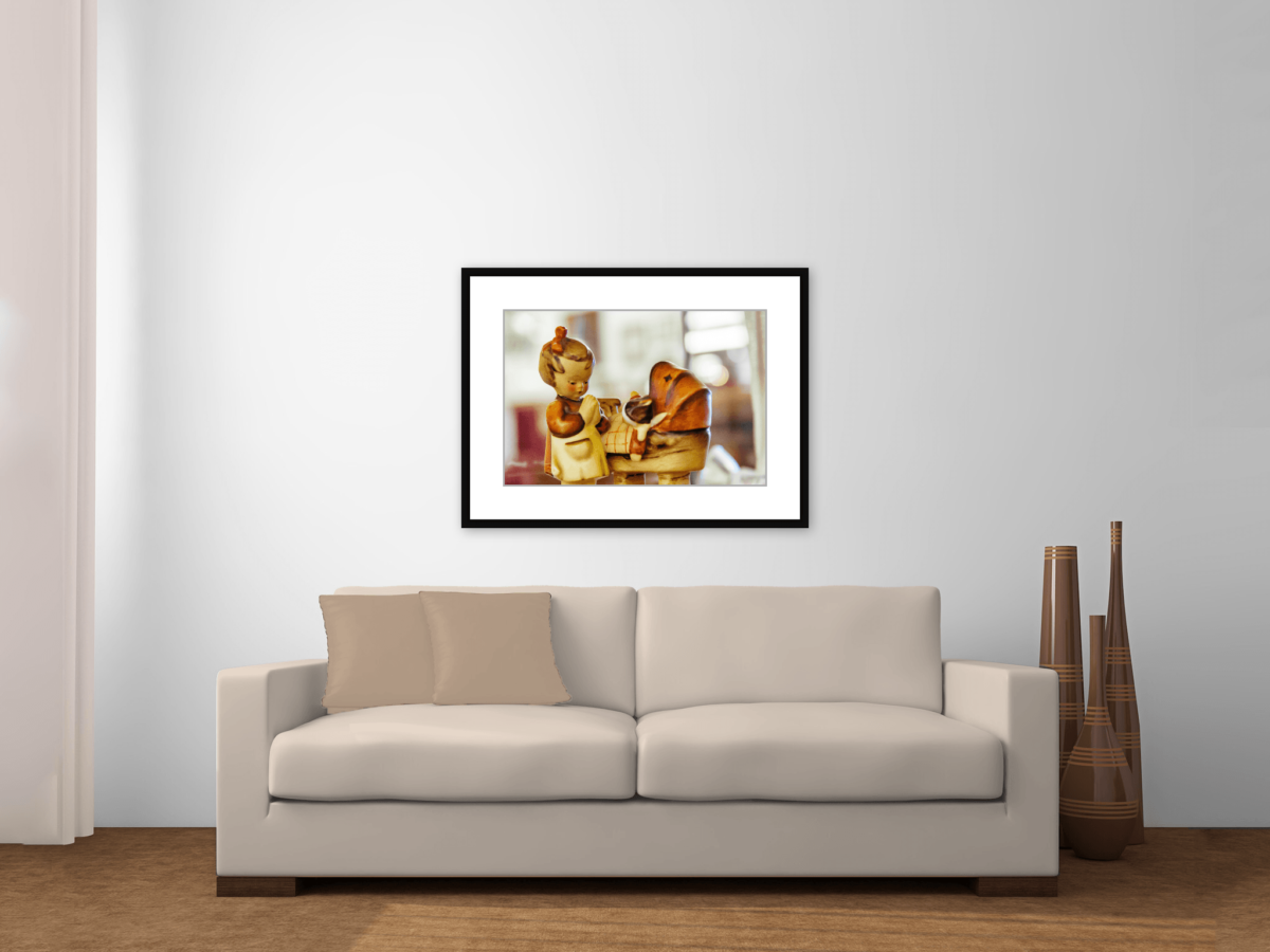 "Teen Pregnancy" Hummel Girl and Baby Buggy Framed Print Above Couch