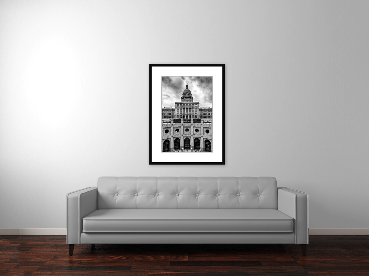 "Texas Capitol Building Before the Storm" Framed Photography Print Above Couch