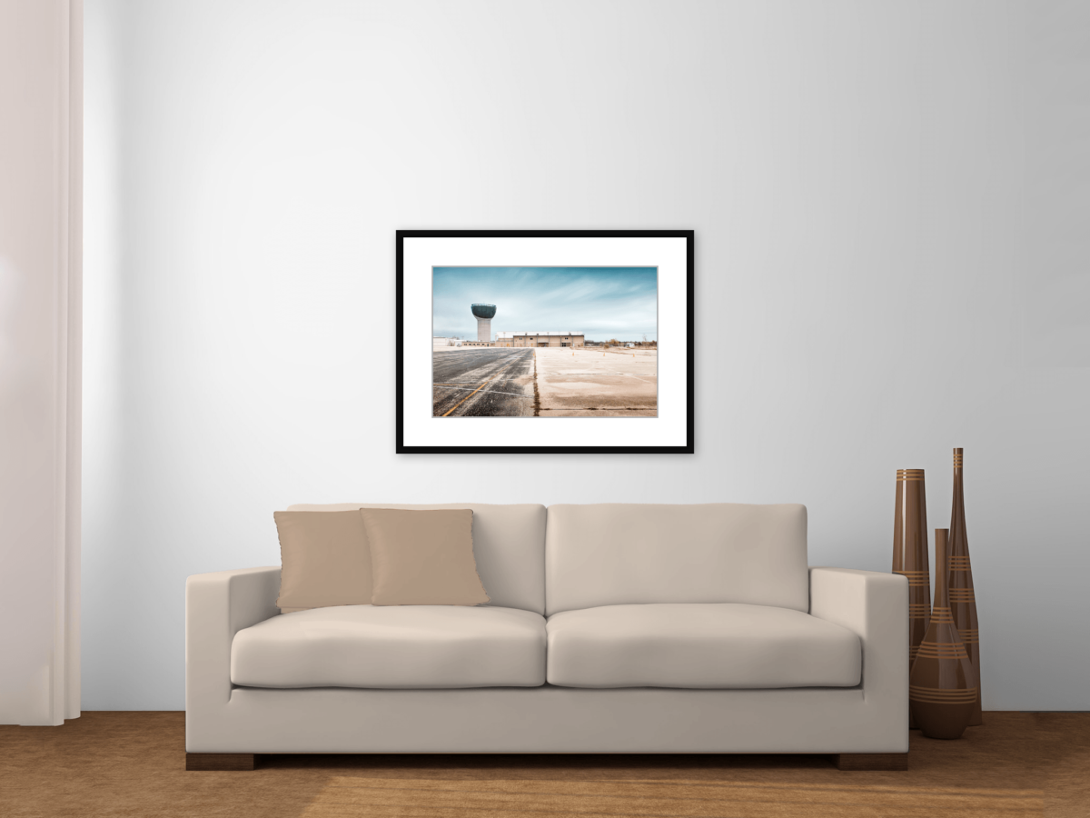"Water Tower" Framed Color Photography Print Above a Couch